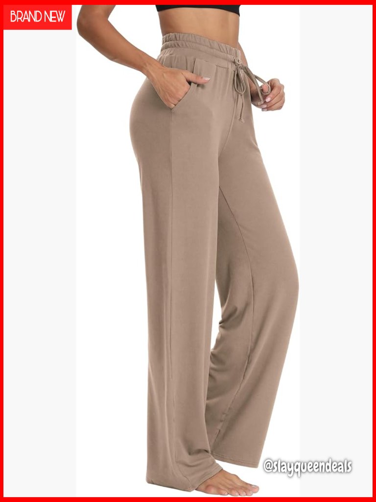 Wide Leg Yoga Sweatpants With Pockets High Waisted Lounge Pajamas Pants Comfy